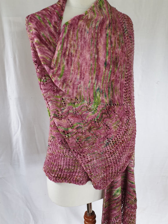 Hand Knitted, Hand Dyed Wrap - Autumn Cascade - 100% Merino